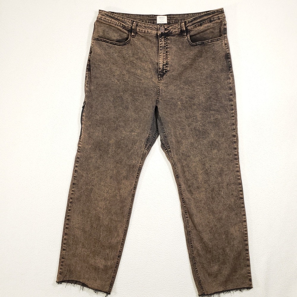 Ripton and Co. Performance Jeans Womens 34 Brown Acid Wash Stretch Raw Hem Jorts